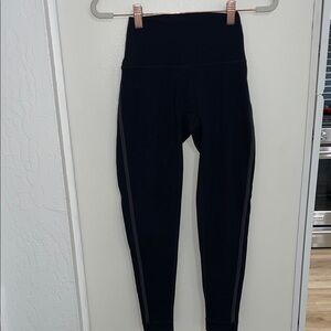 Set Active Black High-Waisted Leggings with Gray Stripe | S